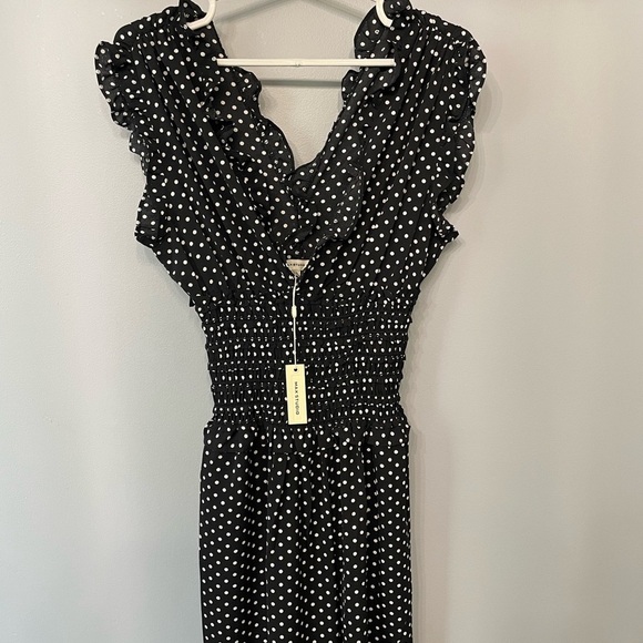 Max Studio Wide Leg Crepe Jumpsuit size XS black with white polka dots - Picture 3 of 7